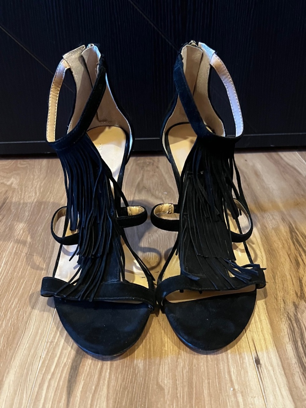 Ann Taylor- Black Suede Fringe Stilettos- Size 8.5